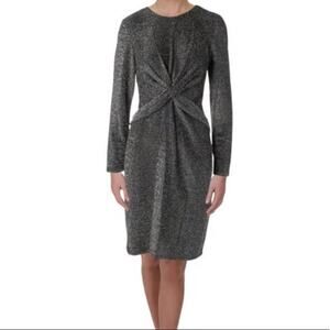 Michael Michael Kors Black/ Silver Metallic Sparkles Twist Front Dress- SZ L